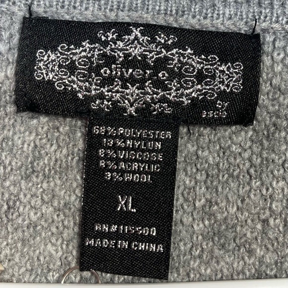 Oliver O Womens XL Melange Gray Beaded Pearl Zip Knit Sweater Wool Ribbed NWT - Picture 15 of 16